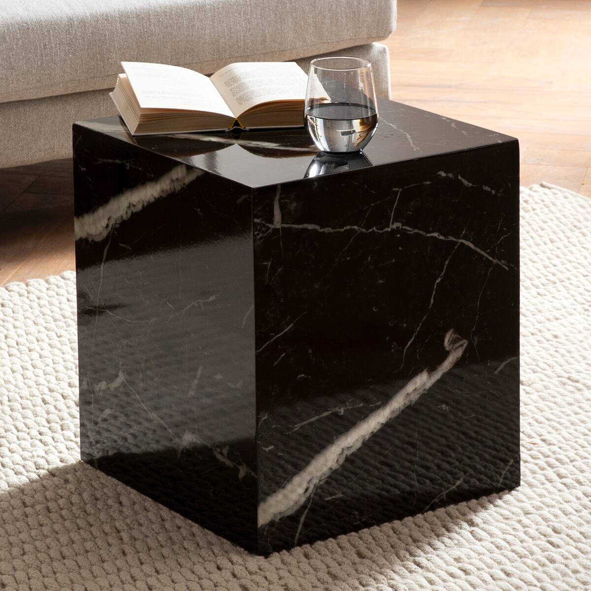 Wohnling Couchtisch schwarz Marmor B/H/T: ca. 40x45x40 cm