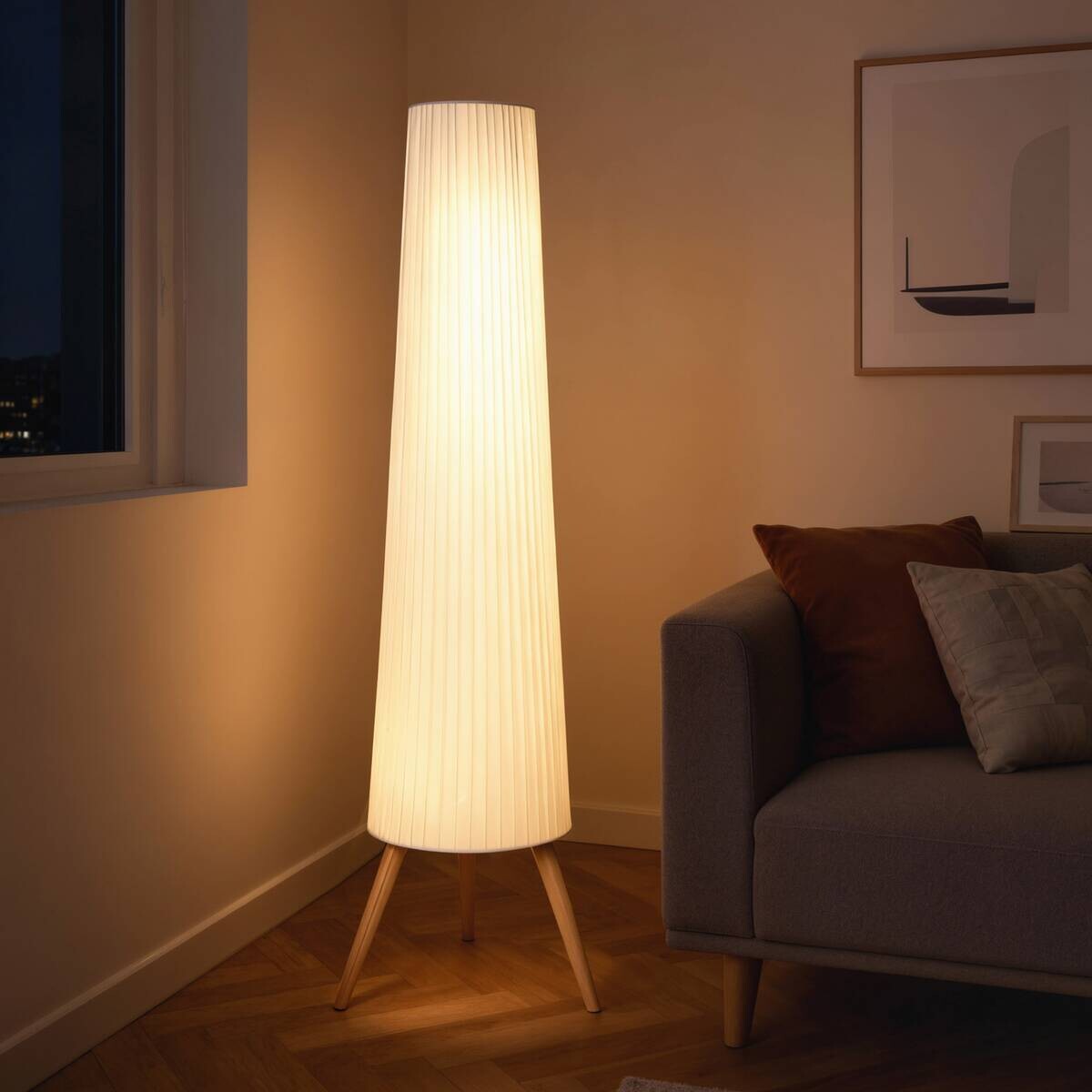 HOMCOM Stehleuchte weiß Stoff Holz B/H/L: ca. 46x153x46 cm 1 Brennstellen