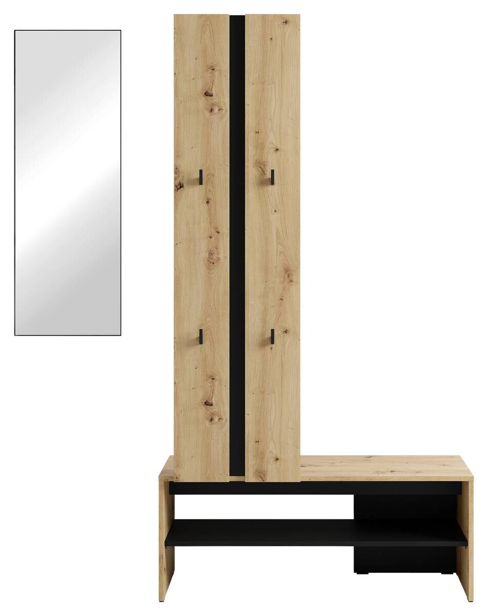 Garderobenset NANTE Eiche schwarz B/H/T: ca. 100x186x40 cm