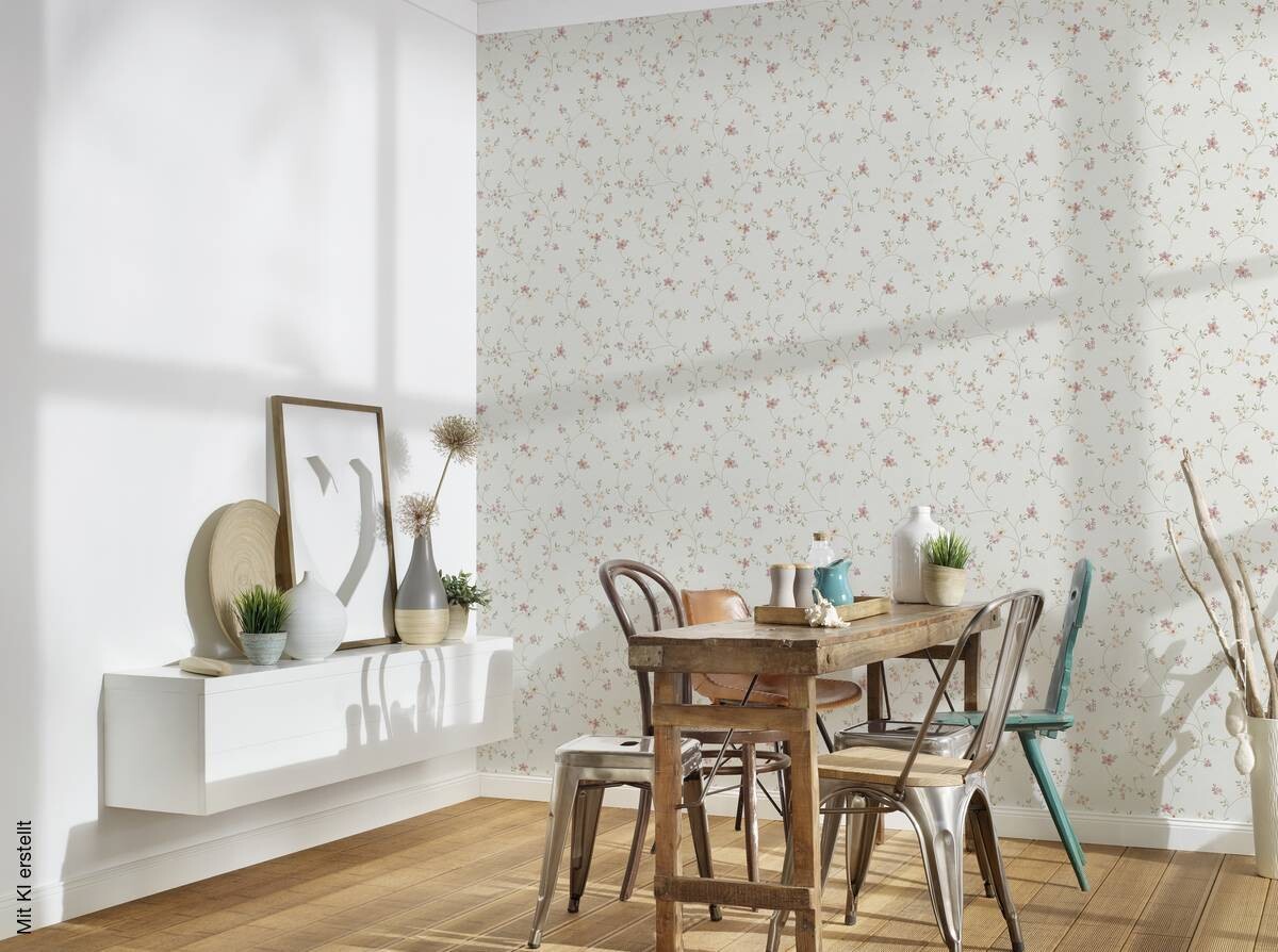 Vliestapete Blumen creme bunt B/L: ca. 53x1005 cm