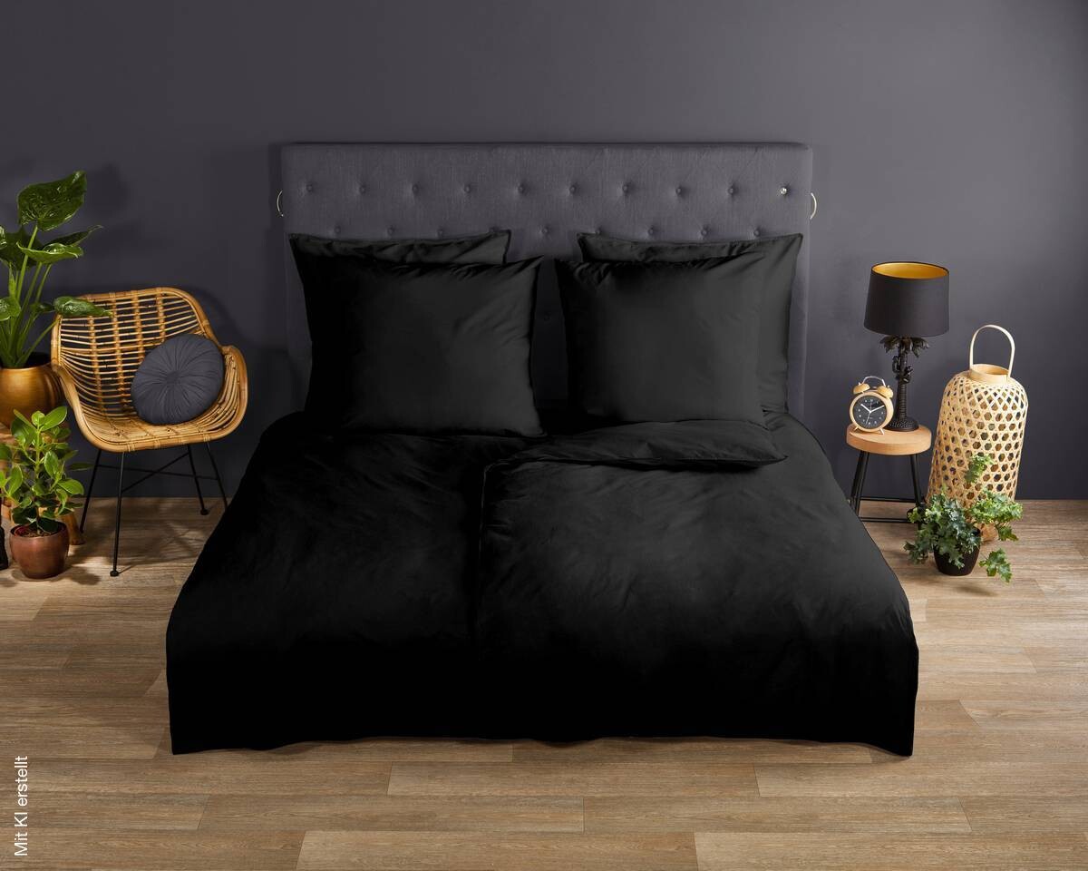 Good Morning Baumwoll Bettwäsche schwarz 100% Baumwolle B/L: ca. 135x200 cm | schwarz | 135,00/200,00 cm