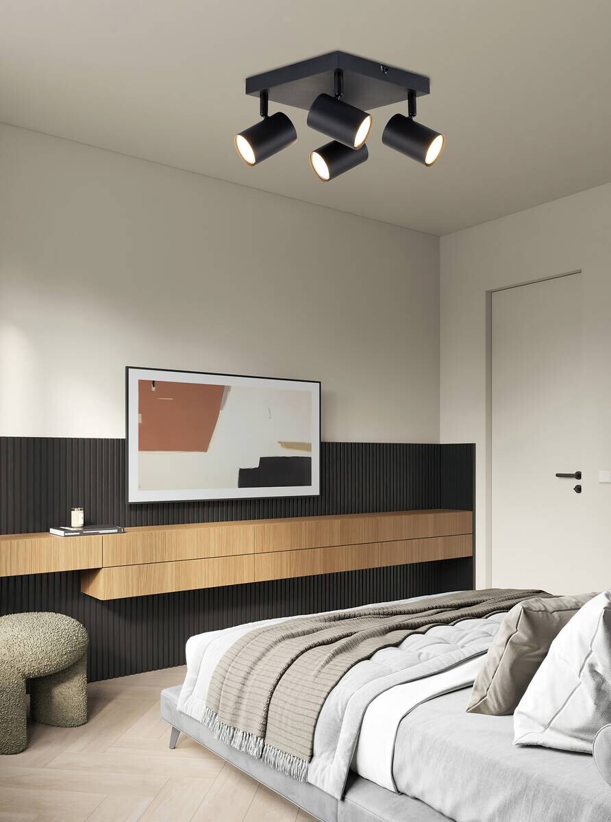 POCOline Spotbalken Thanina schwarz Metall B/H/L: ca. 28x12x28 cm GU10 4 Brennstellen