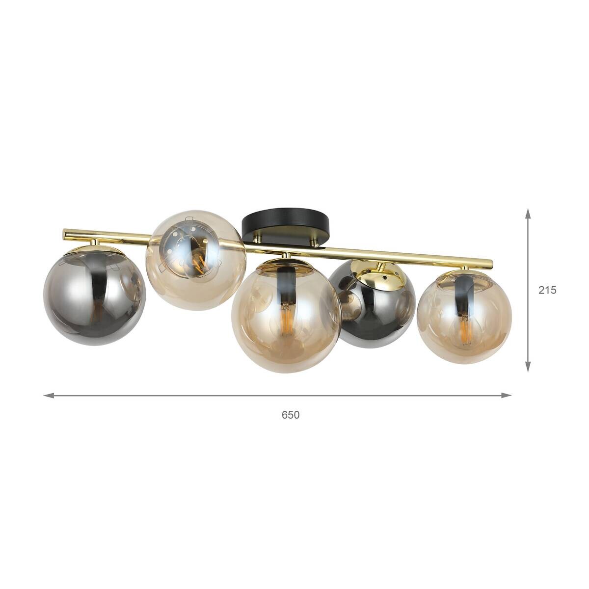 Lamkur Spots Rauch Stahl Glas B/H/L: ca. 65x21,5x65 cm E14 5 Brennstellen