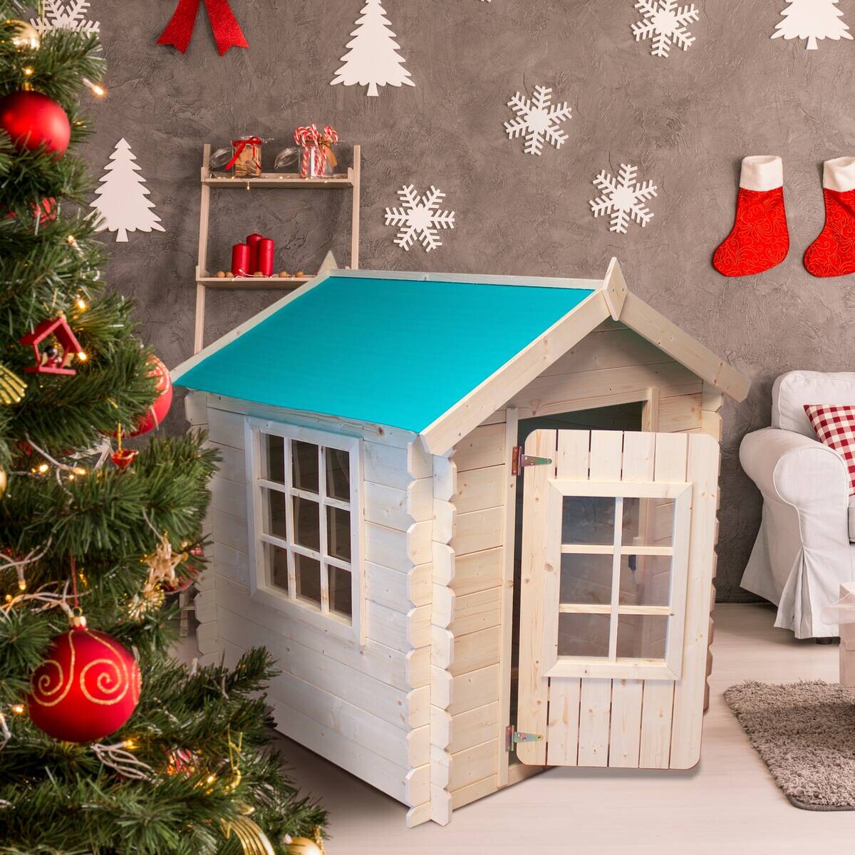 Timbela Kinderspielhaus M570Z natur B/H/L: ca. 114x121x111 cm