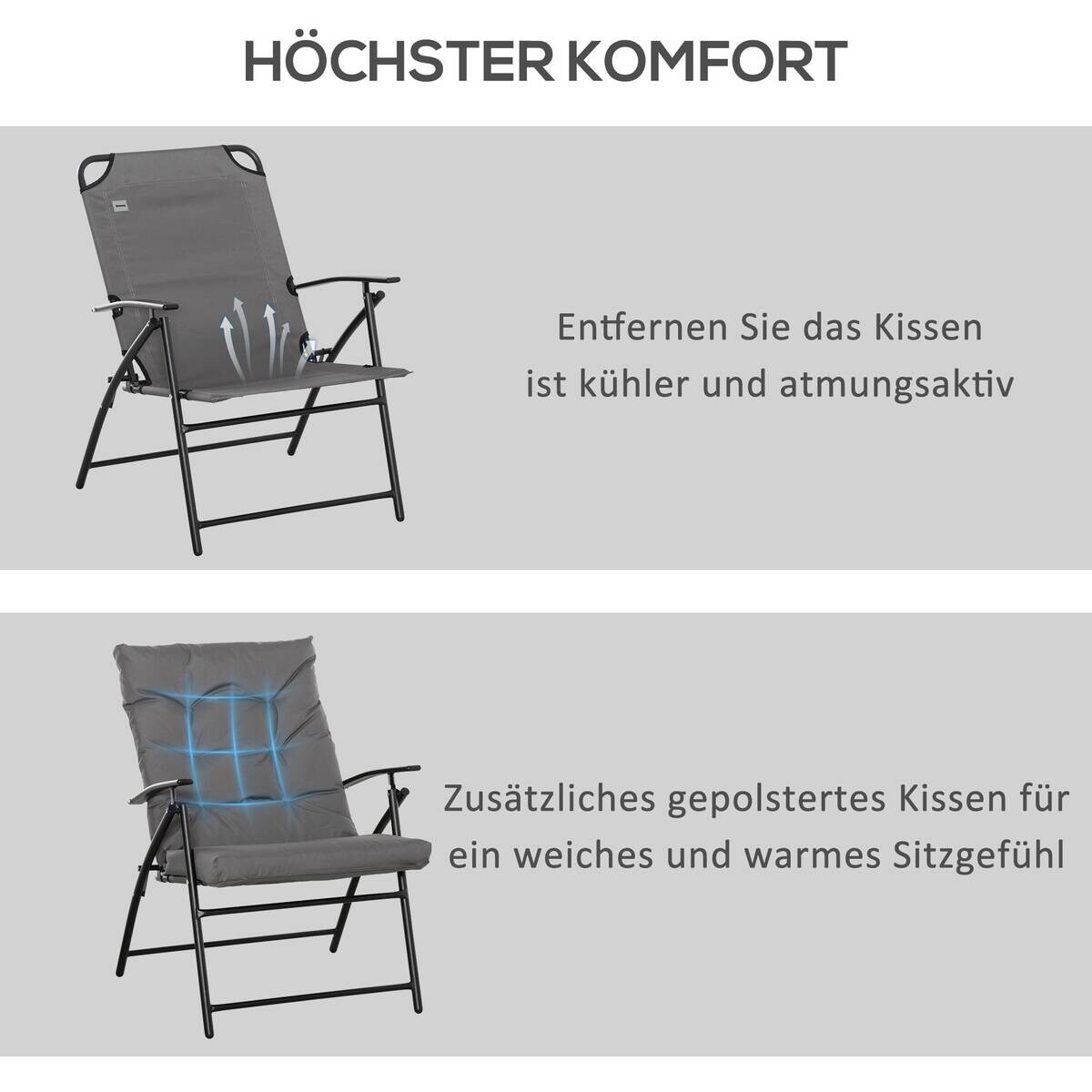 Outsunny Campingstuhl grau Metall B/H/L: ca. 65x94x65 cm