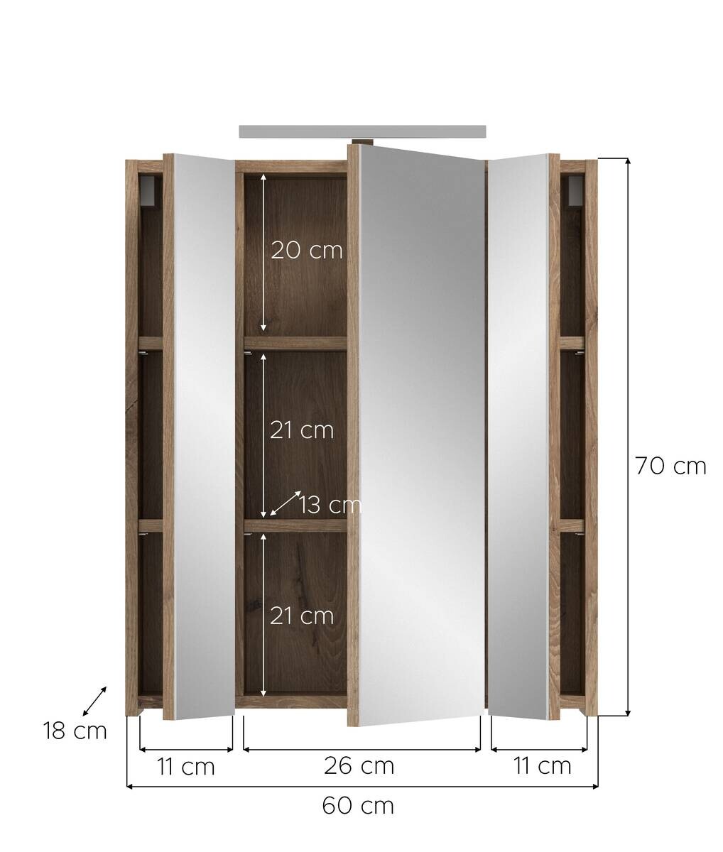Spiegelschrank Ice Nox Oak Nachbildung schwarz matt B/H/T: ca. 60x70x18 cm