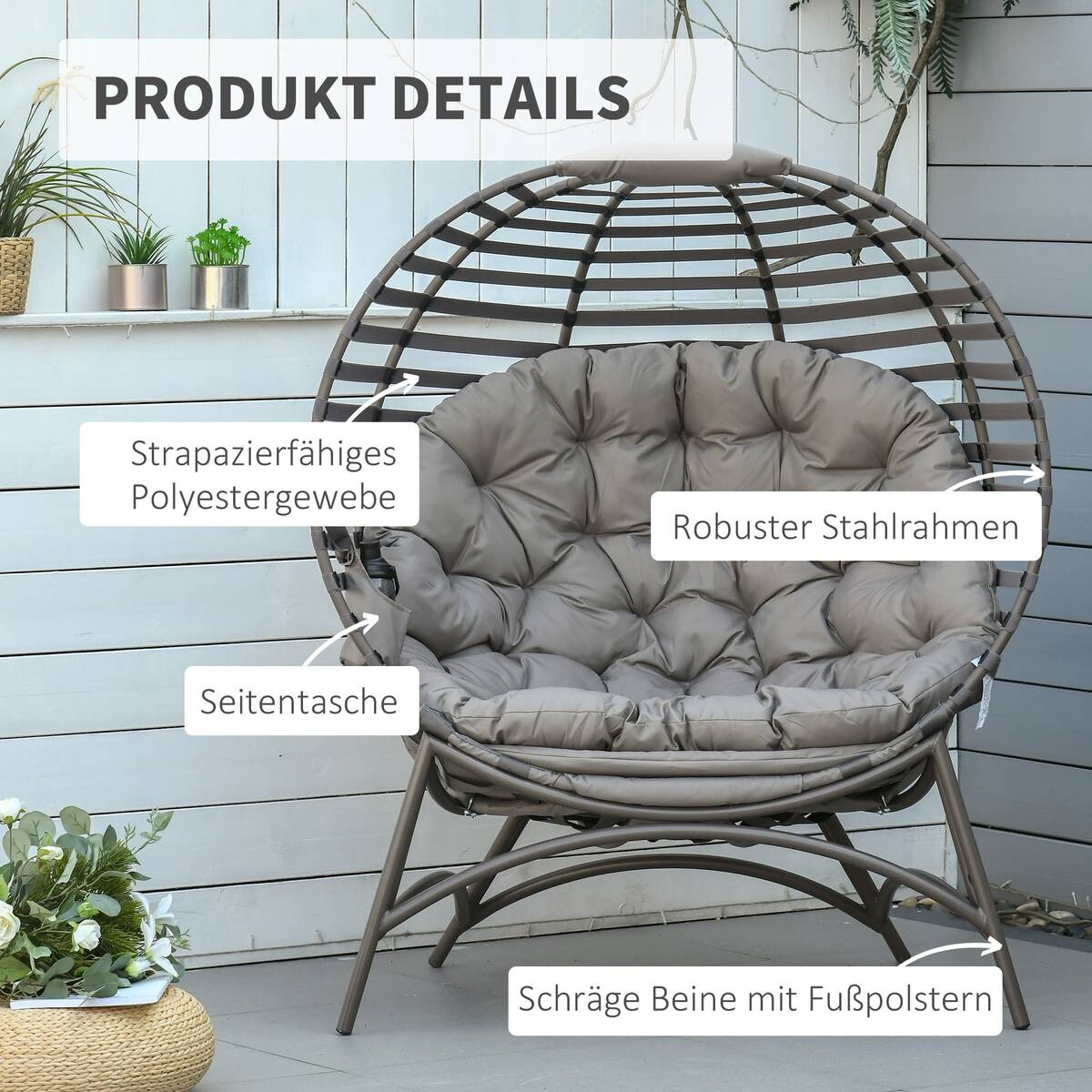 Outsunny Gartenstuhl sand Stahl B/H/L: ca. 75x139x118 cm