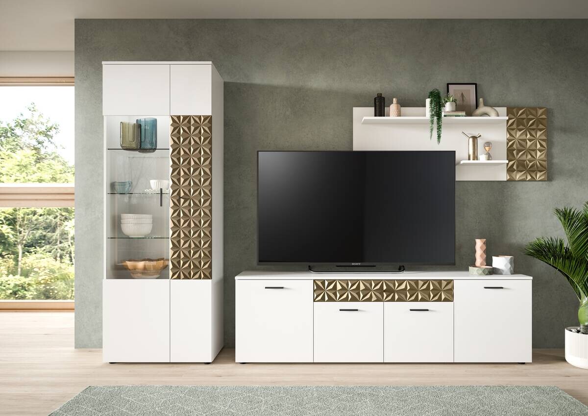 TV-Lowboard Prisma weiß gold Optik B/H/T: ca. 190x57x37 cm