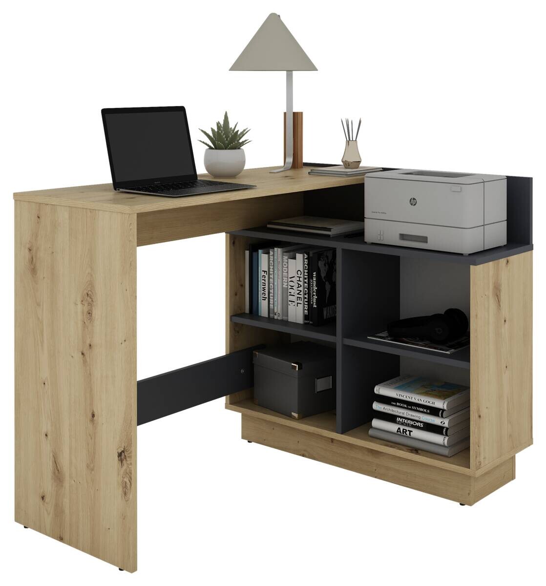 Eckschreibtisch BERNI Eiche Graphit B/H/T: ca. 102x77,5x80 cm