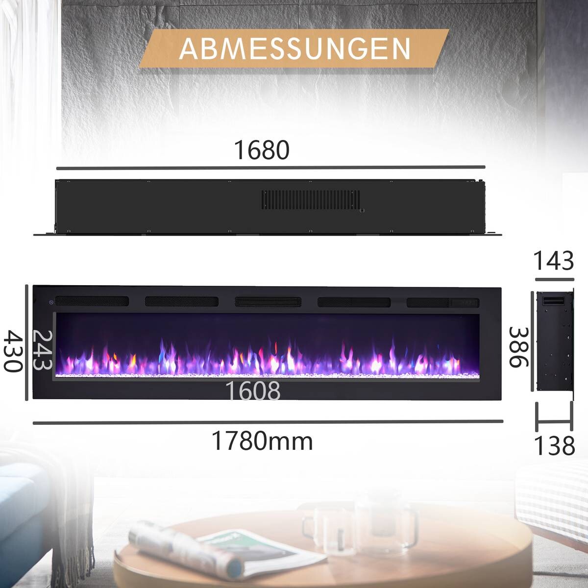 Balderia Elektrischer-Kamin Leif 70 schwarz B/H/T: ca. 168x38,6x13,8 cm ca. 2000 W