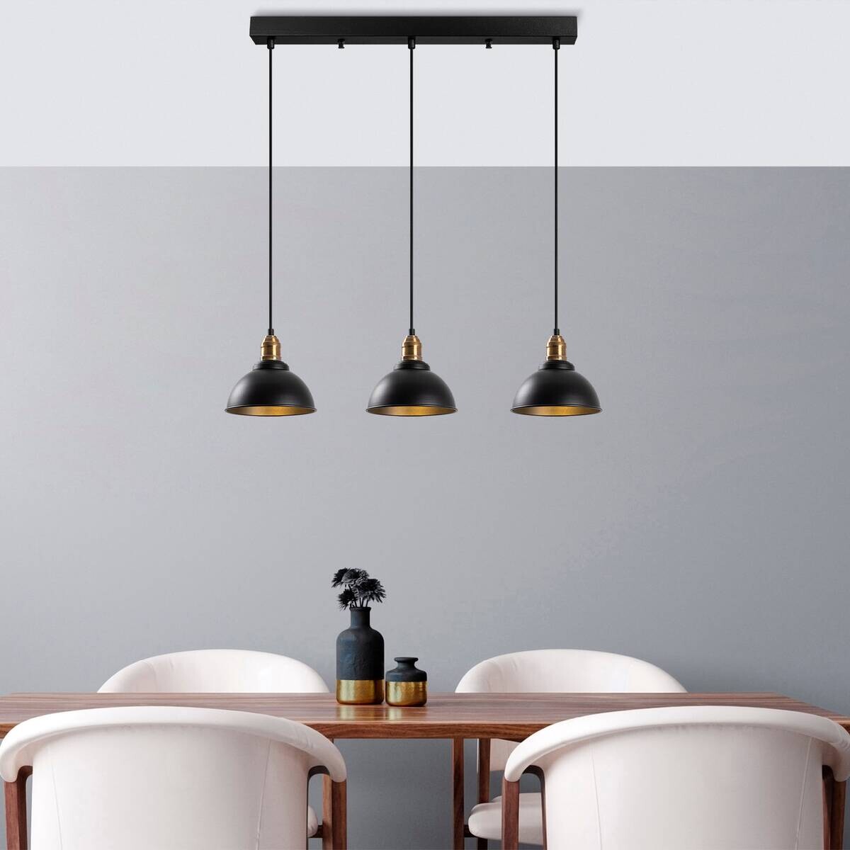 Opviq Pendelleuchte Varzan bronze schwarz Metall B/H/T/L/D: ca. 21x117x21x70x21 cm E27 3 Brennstellen