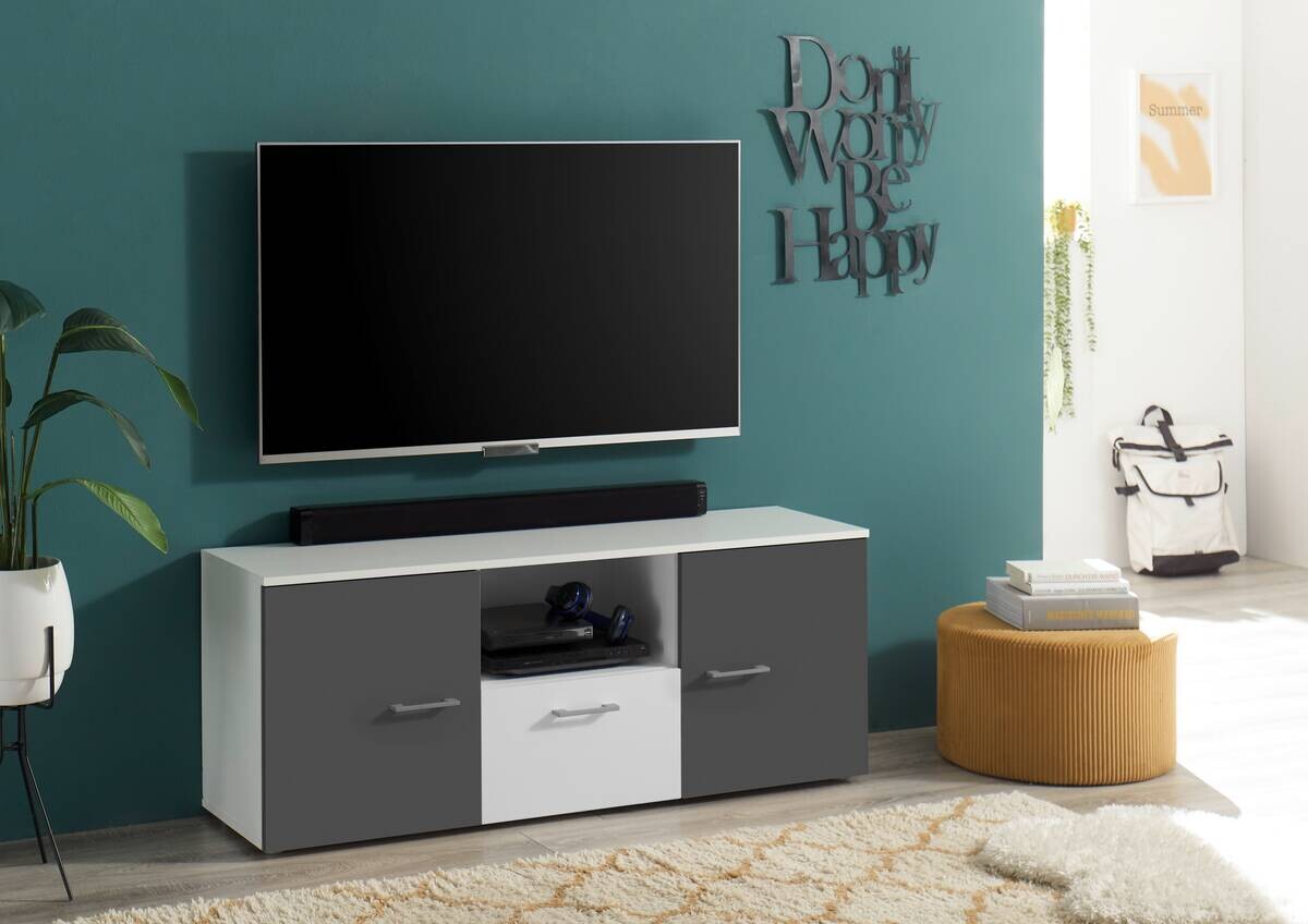 TV-Board Alex weiß Graphit B/H/T: ca. 135x54x37 cm