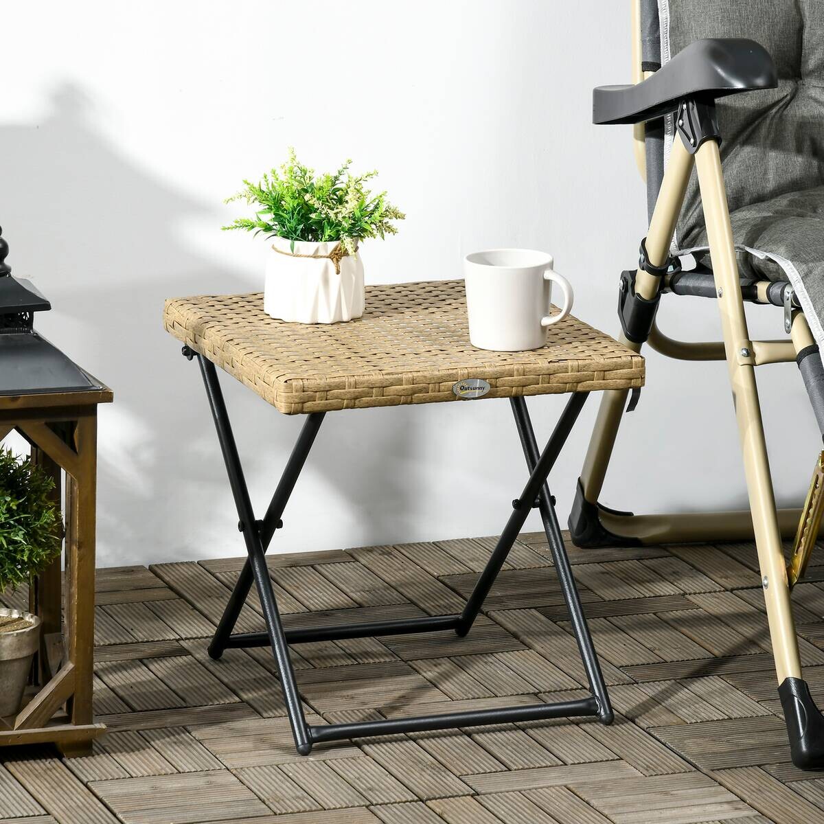 Outsunny Balkontisch natur Polyrattan B/H/L: ca. 40x40x40 cm
