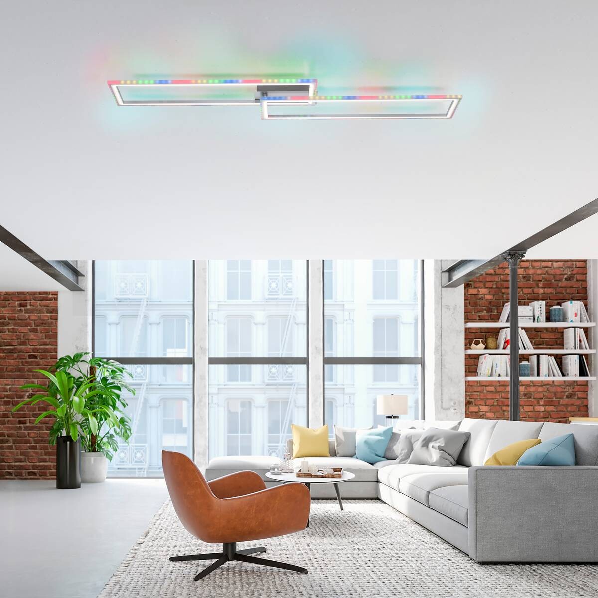 Just Light LED-Deckenleuchte FELIX60 14635-55 stahlfarbig weiß Kunststoff Stahl B/H/T: ca. 121x6,4x72 cm 2 Brennstellen