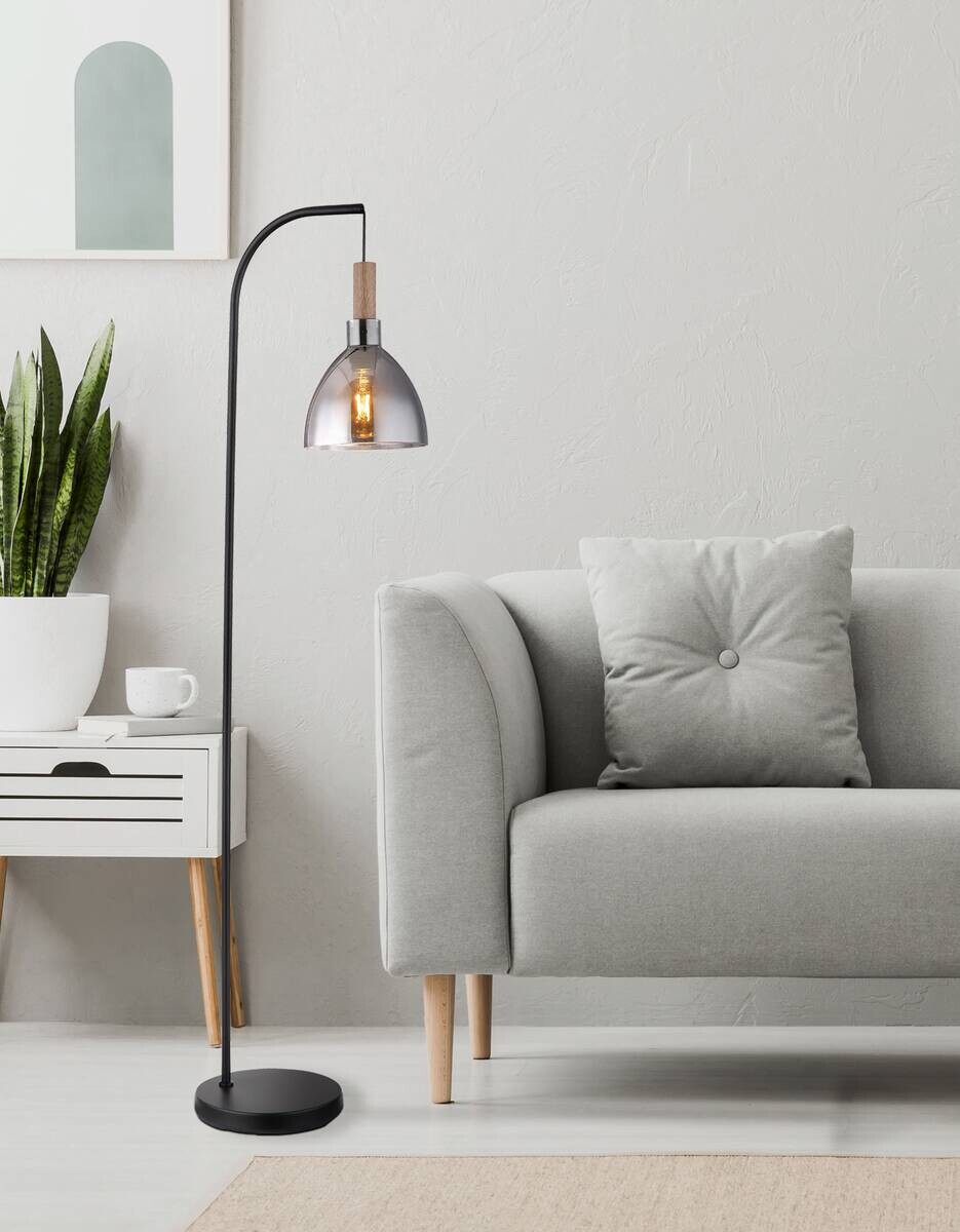 GLOBO Stehleuchte dunkelbraun schwarz MDF Metall B/H/T: ca. 25x150x40 cm E27 1 Brennstellen