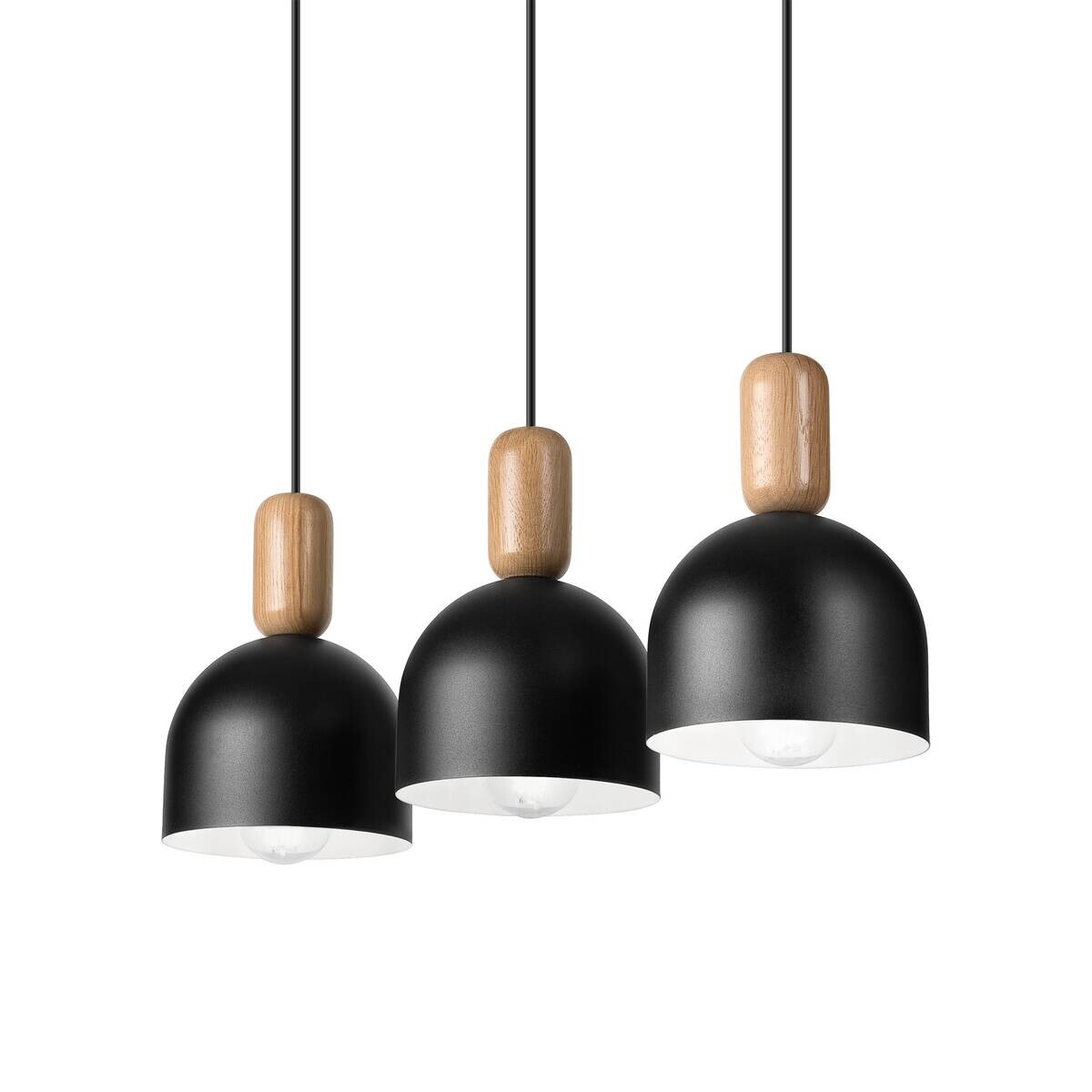Lamkur Hängeleuchte schwarz Eiche Stahl Holz B/H/L: ca. 15,5x85x59 cm E27 3 Brennstellen