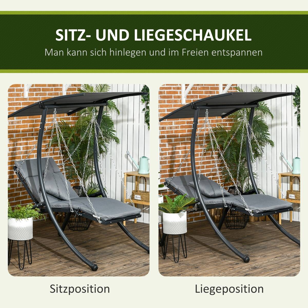 Outsunny Hollywoodschaukel dunkelgrau Stoff B/H/L: ca. 145x169x108 cm