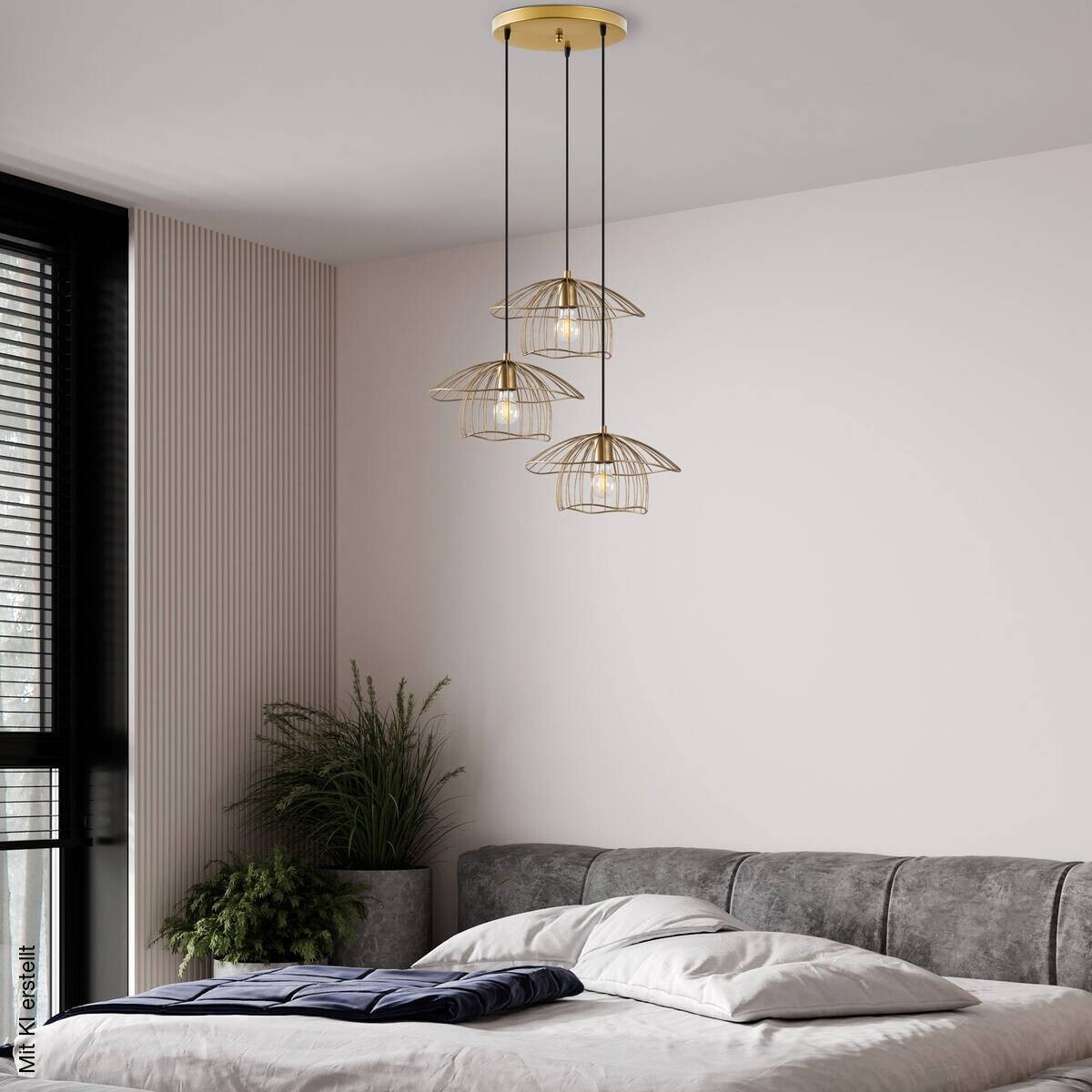 Opviq Pendelleuchte Mantar gold B/H/T/L/D: ca. 68x110x68x68x68 cm E27 3 Brennstellen