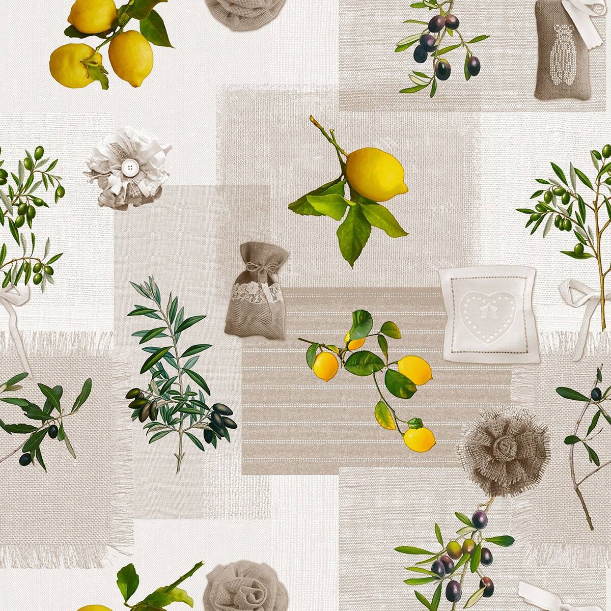 Abwaschbarer Tischbelag Cuisine Lemon silber 100% Polyvinylchlorid B: ca. 140 cm