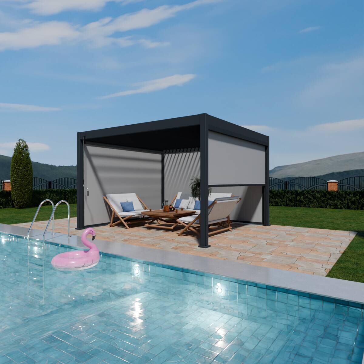 PergoLine Sonnenrollo für Pergola Trumpf + Superior anthrazit PVC H/L: ca. 235x360 cm