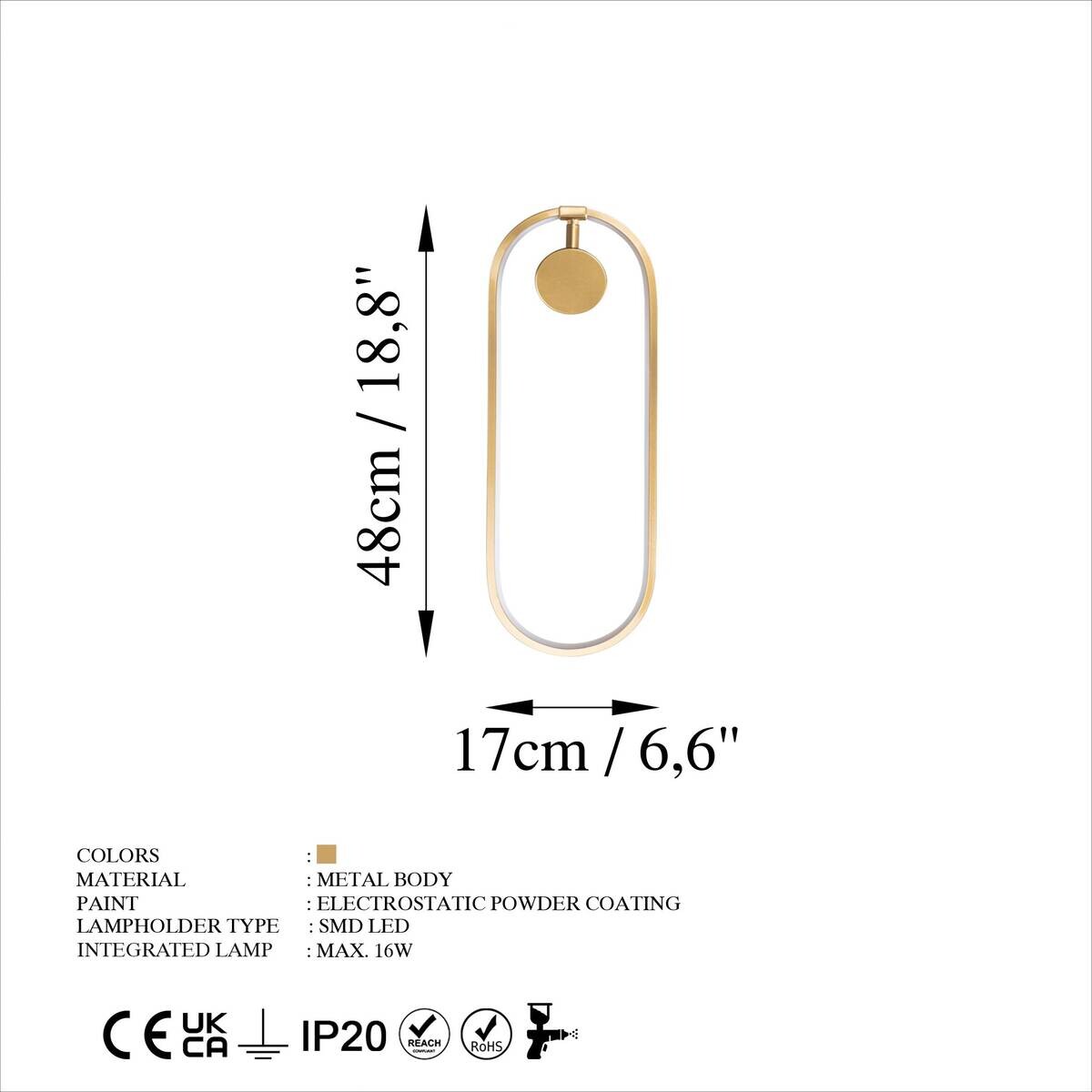 Opviq LED-Wandleuchte gold B/H/T: ca. 17x48x10 cm