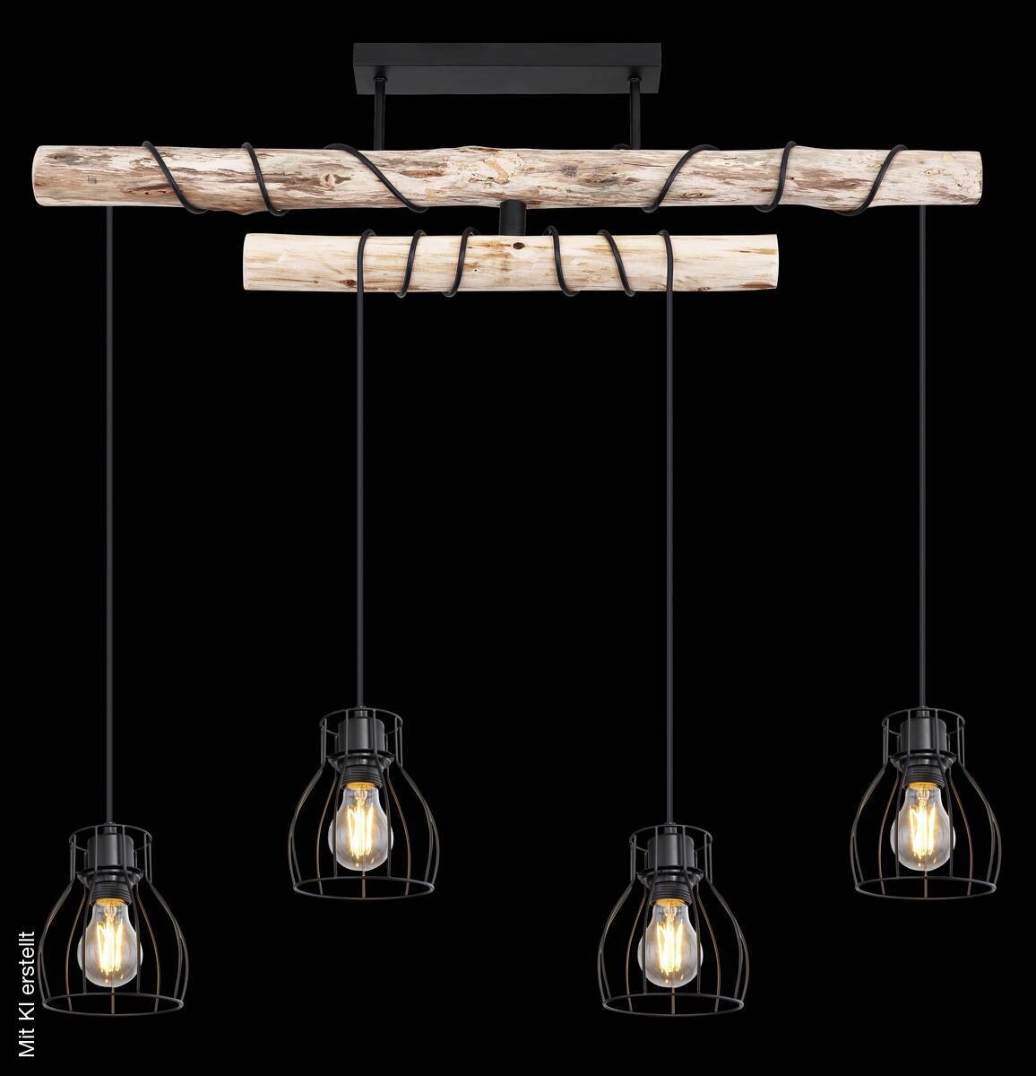 GLOBO Deckenleuchte Mina schwarz natur Metall Holz B/H/T: ca. 90x100x14 cm E27 4 Brennstellen