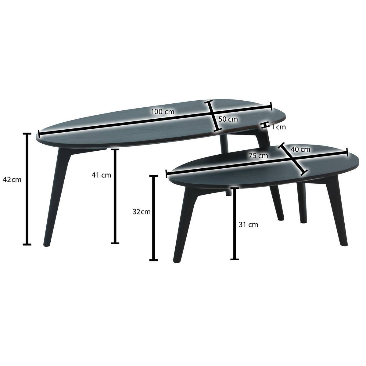 Wohnling Couchtisch 2er.-Set. B/H/T: ca. 100x42x50 cm