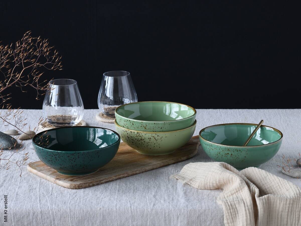 CreaTable Schüssel-Set Nature Collection Green Life grün Steinzeug