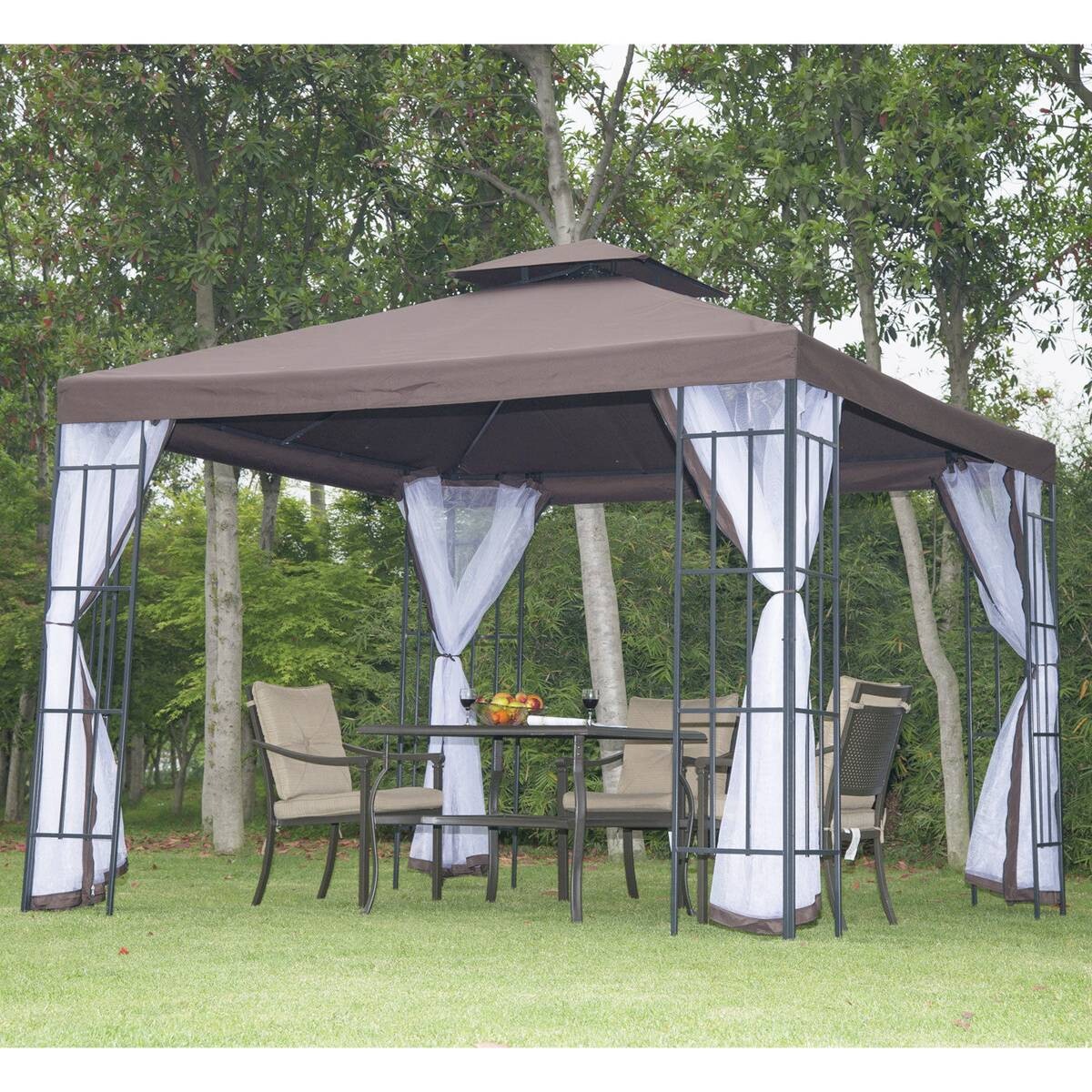 Outsunny Gartenpavillon café braun Stahl B/H/L: ca. 300x270x300 cm