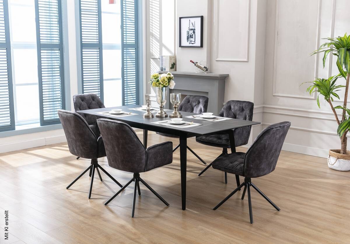 byLIVING Sessel SARINA 2er-Set anthrazit Vintage Samt Metall B/H/T: ca. 59,5x89x62 cm