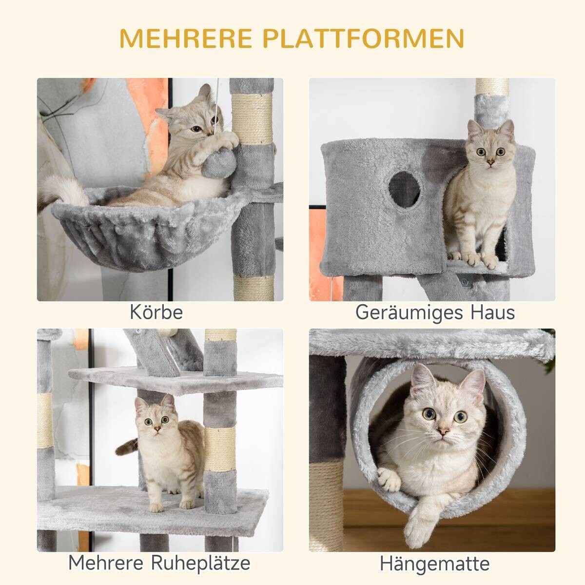 PawHut Kratzbaum hellgrau Polyester B/H/L: ca. 45x260x60 cm