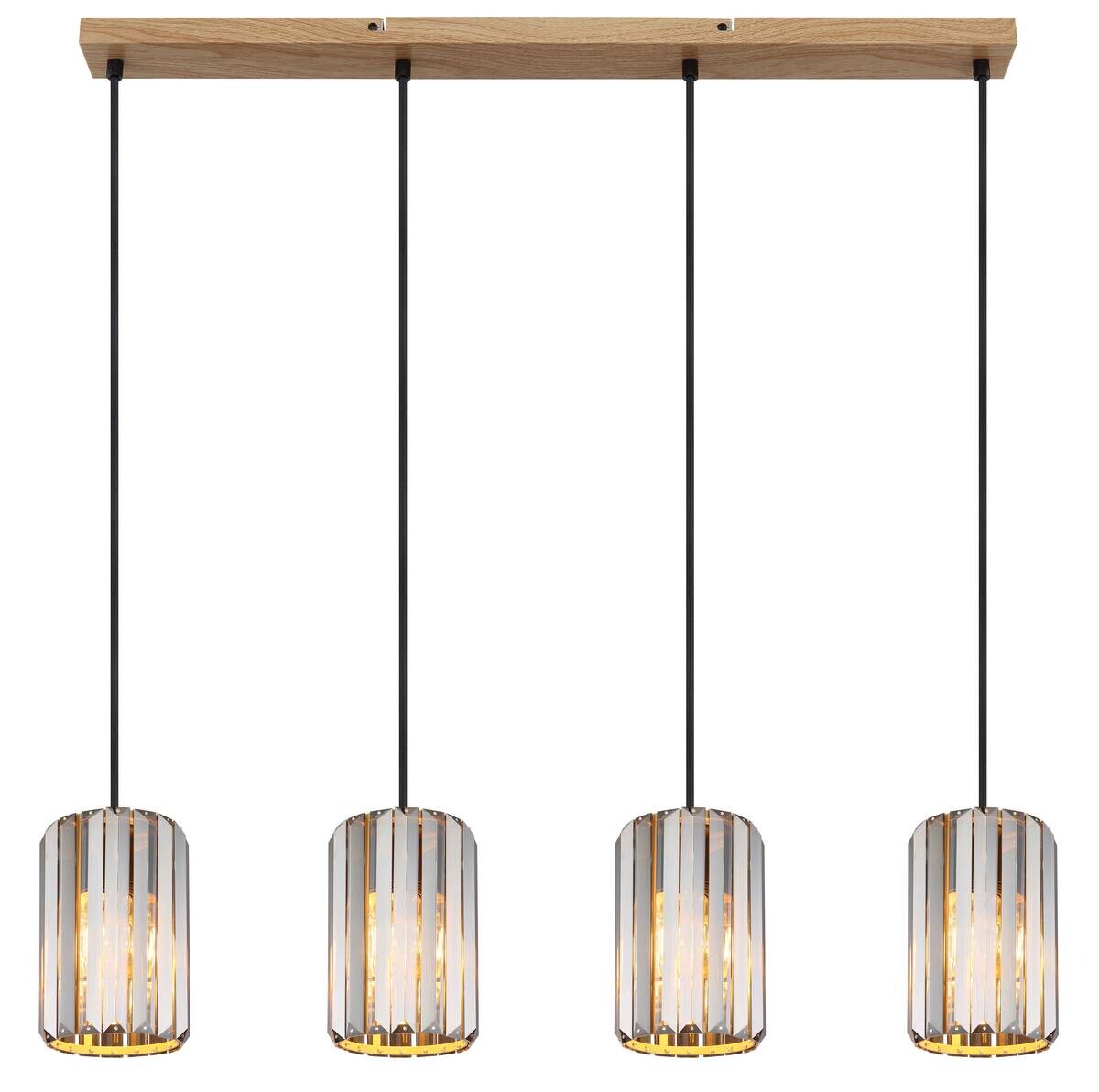 GLOBO Pendelleuchte RUN 30220446 schwarz braun Rauch Glas Metall B/H/L: ca. 88x120x13,5 cm E27 4 Brennstellen