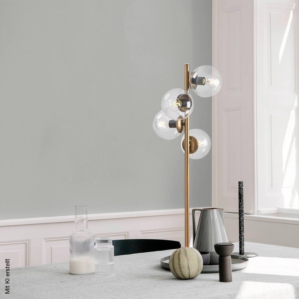 Opviq Stehlampe gold Glas Metall B/H/T/L/D: ca. 32x130x32x32x32 cm E27 4 Brennstellen