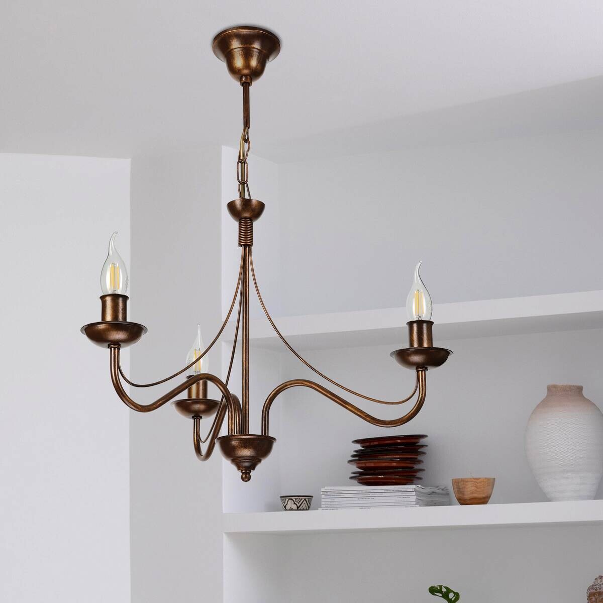 Lamkur Pendelleuchte braun Stahl B/H/L: ca. 53x71x53 cm E14 3 Brennstellen