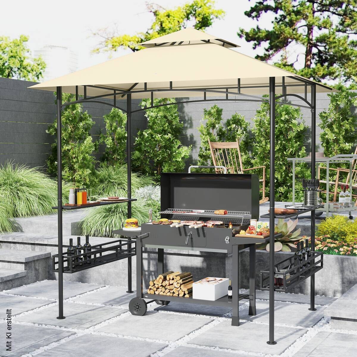 Outsunny Grillpavillon beige Stahl B/H/L: ca. 150x257x240 cm