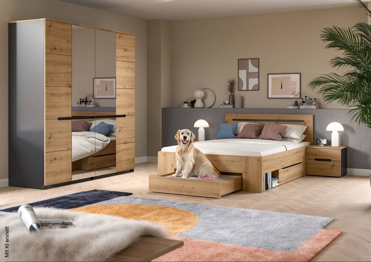 Schlafzimmer CANU, Set basaltgrau Artisan Nachbildung