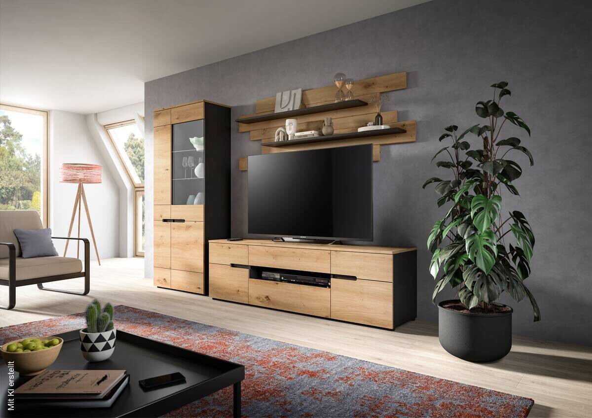 Wohnwand Canu basaltgrau Nachbildung Artisan Oak Nachbildung B/H/T: ca. 280x190x44 cm