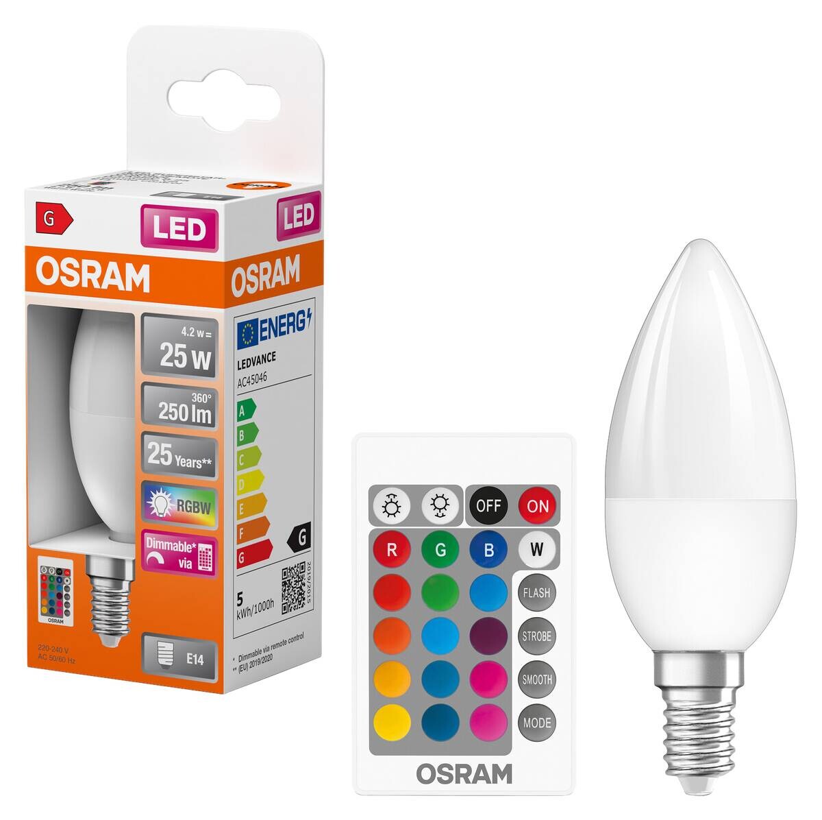 OSRAM LED-Leuchtmittel Kerze RGBW mit Fernbedienung AC45046 E14