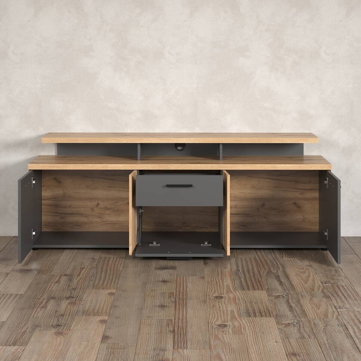 TV-Lowboard Esteban Eiche Evoke Oak Nachbildung anthrazit B/H/T: ca. 180x66x47 cm