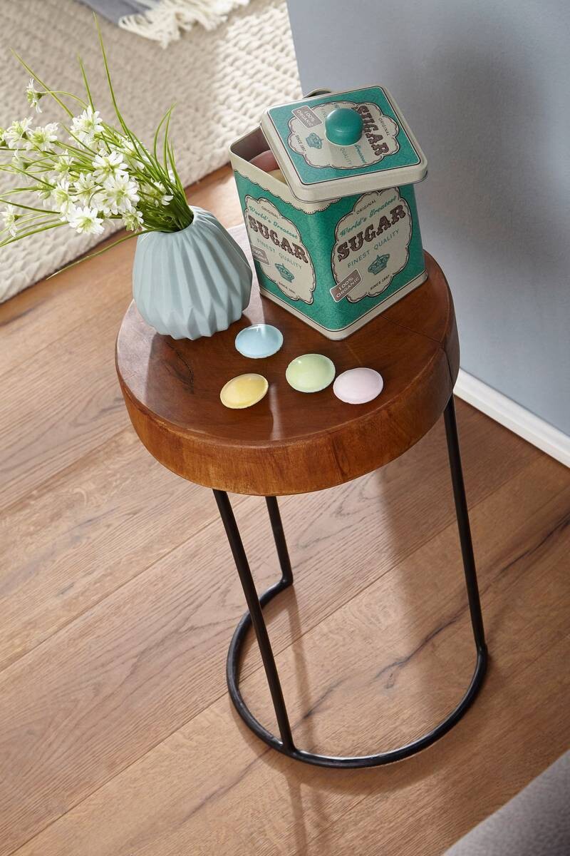 Beistelltisch natur schwarz Echtholz Metall B/H/T: ca. 28x45x28 cm