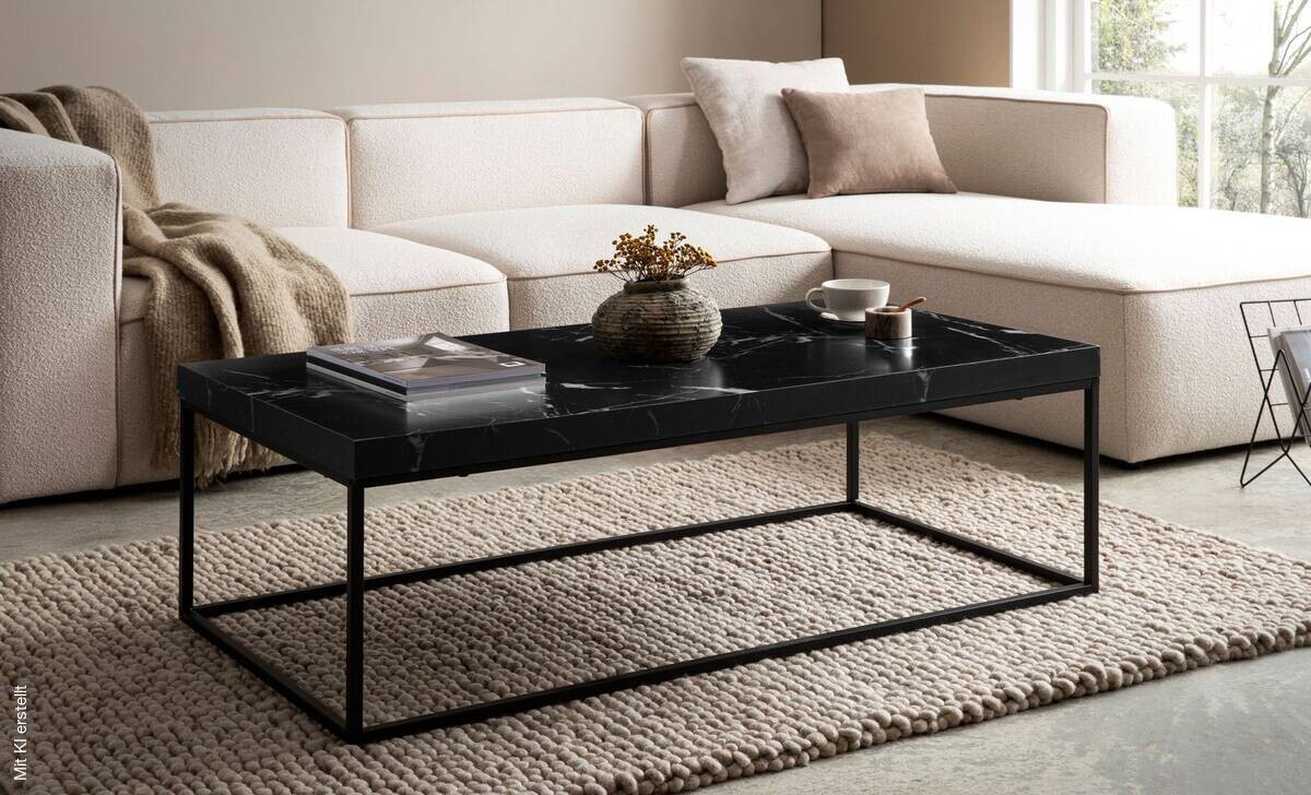 Couchtisch schwarz Marmor Optik schwarz pulverbeschichtet B/H/T: ca. 120x38x60 cm