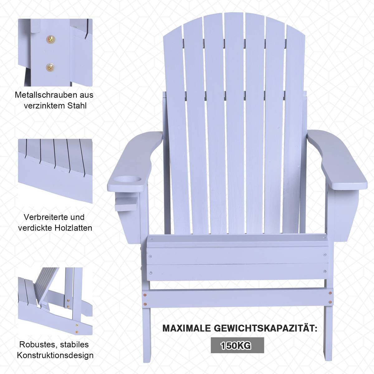 Outsunny Gartensessel grau Holz B/H/T: ca. 97x93x72 cm