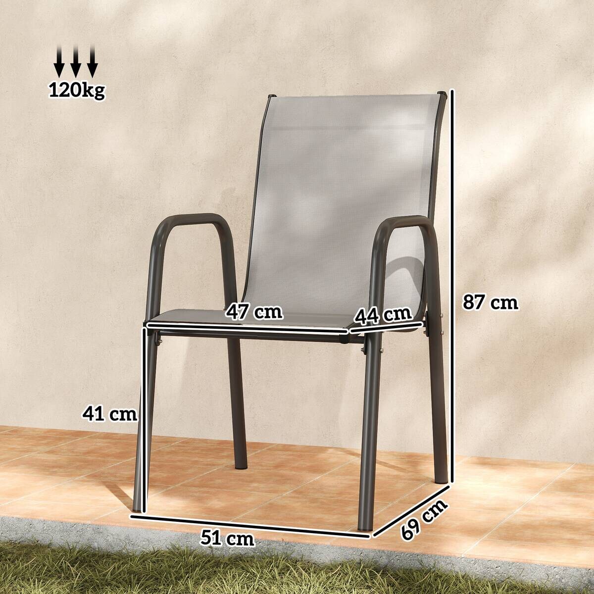 Outsunny Stapelstuhl grau Metall B/H/L: ca. 51x87x69 cm