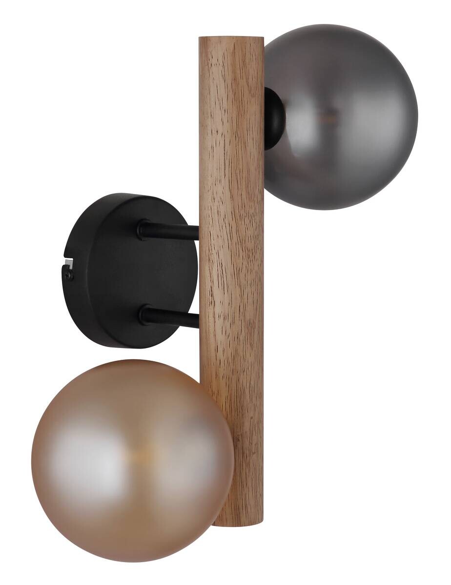 GLOBO LED-Wandleuchte Rauch dunkelbraun amber Metall Holz Glas H/L: ca. 16,5x32 cm 2 Brennstellen