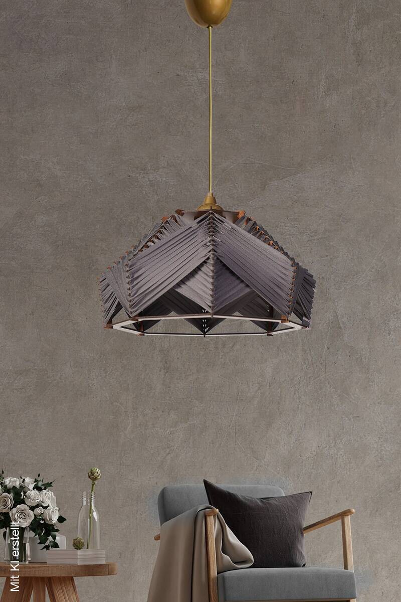 Opviq Pendelleuchte grau Kunststoff Baumwolle B/H/T/L/D: ca. 35x60x35x35x35 cm E27 1 Brennstellen