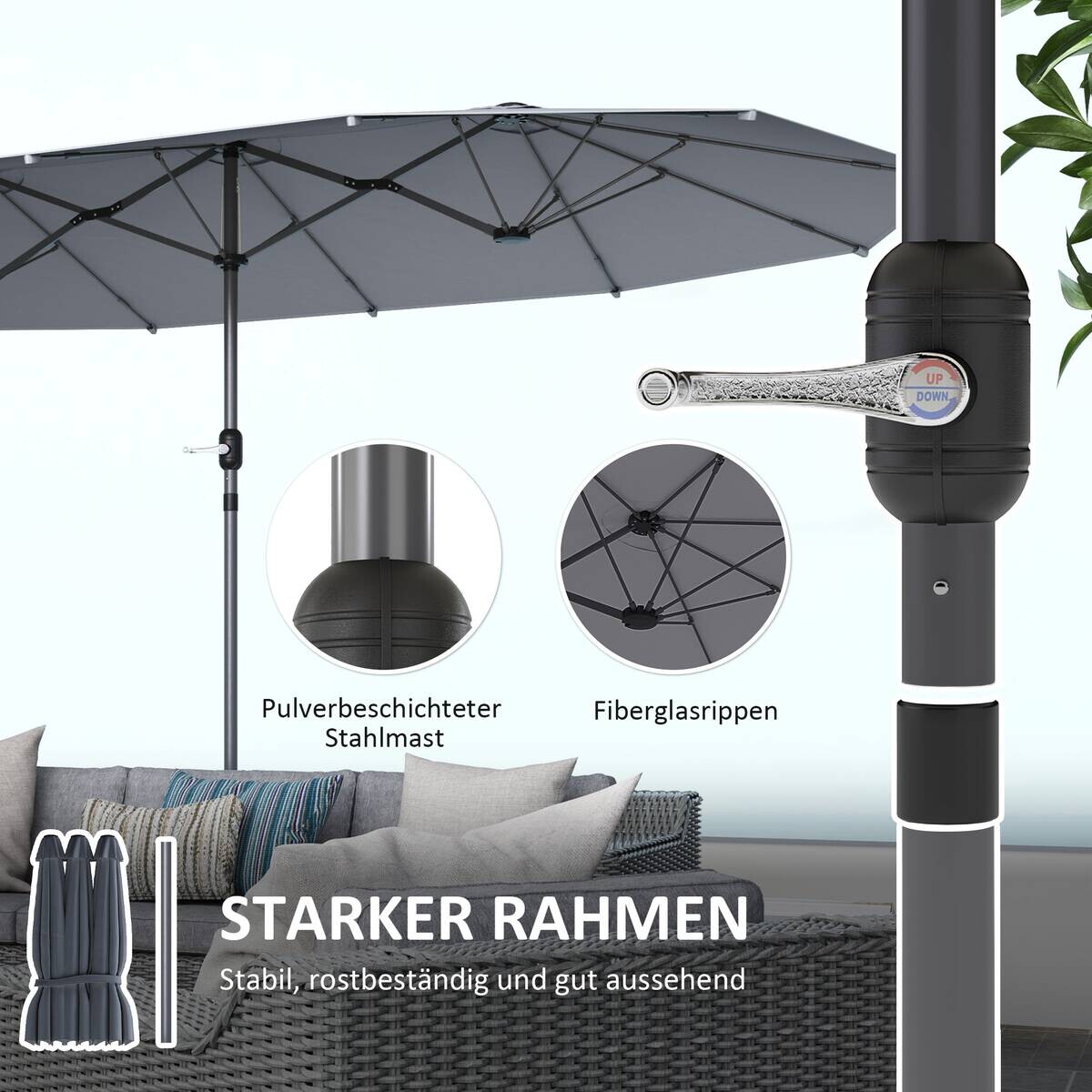 Outsunny Doppelsonnenschirm dunkelgrau Stahl B/H/L: ca. 260x240x436 cm