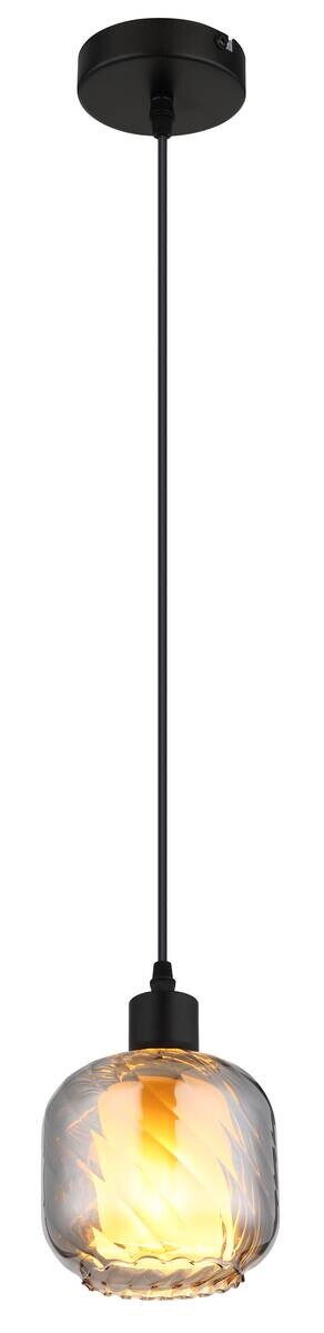 GLOBO Pendelleuchte Rauch mattschwarz Metall Glas H/D: ca. 120x14 cm E27 1 Brennstellen