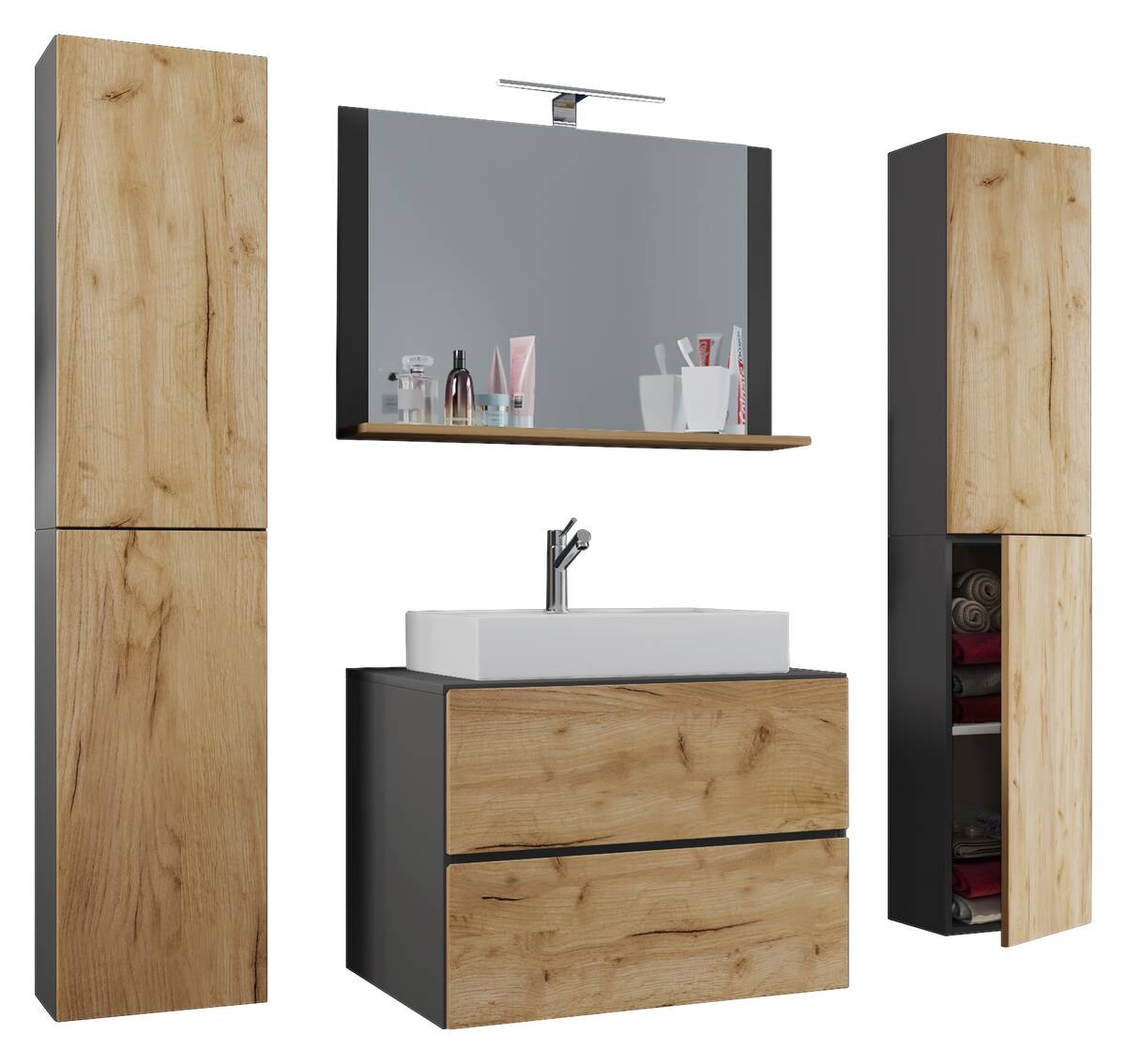 Waschplatz 5tlg-Lendas weiß anthrazit Eiche Honig Nachbildung B/H/T: ca. 80x52x52 cm