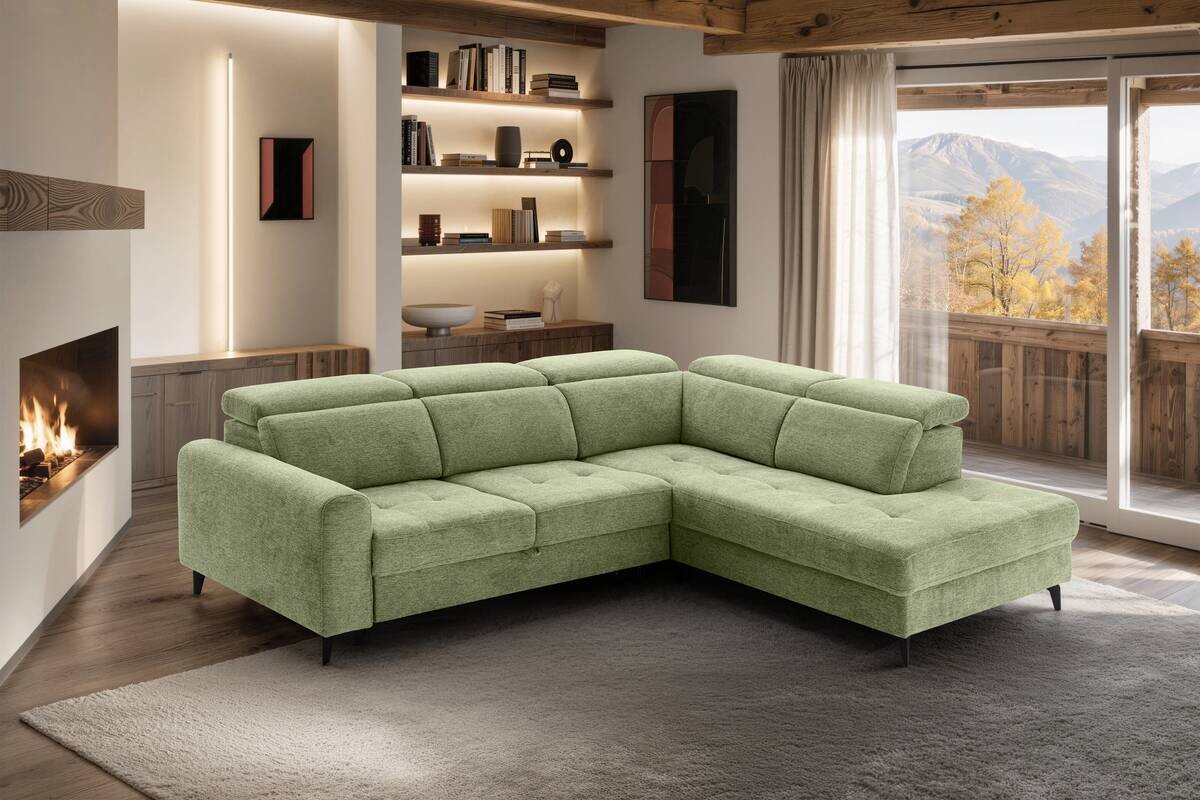 Ecksofa mit Bettfunktion hellgrün Flachgewebe B/H/T: ca. 258x96x221 cm