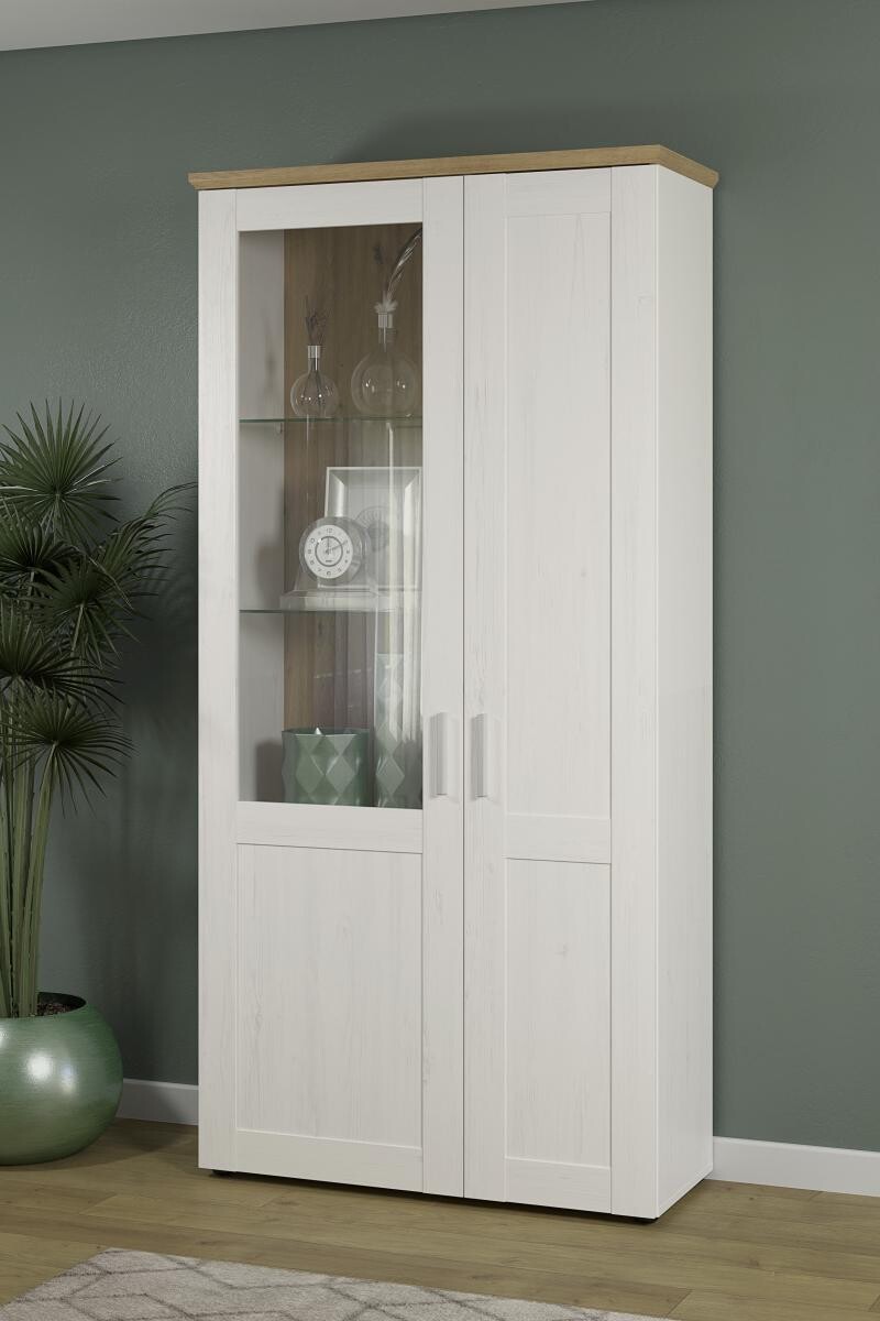 Standvitrine Shade weiß Pinie Nachbildung Eiche Artisan Nachbildung B/H/T: ca. 95x194x38 cm